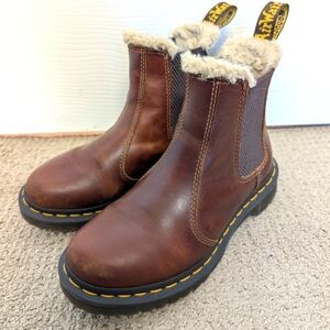 Dr. Martens 2976 Leonore Faux Fur Brown Chelsea Leather Boots Womens 5 Youth 3